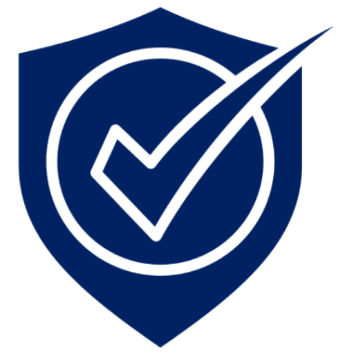 Blue shield with a check mark icon.