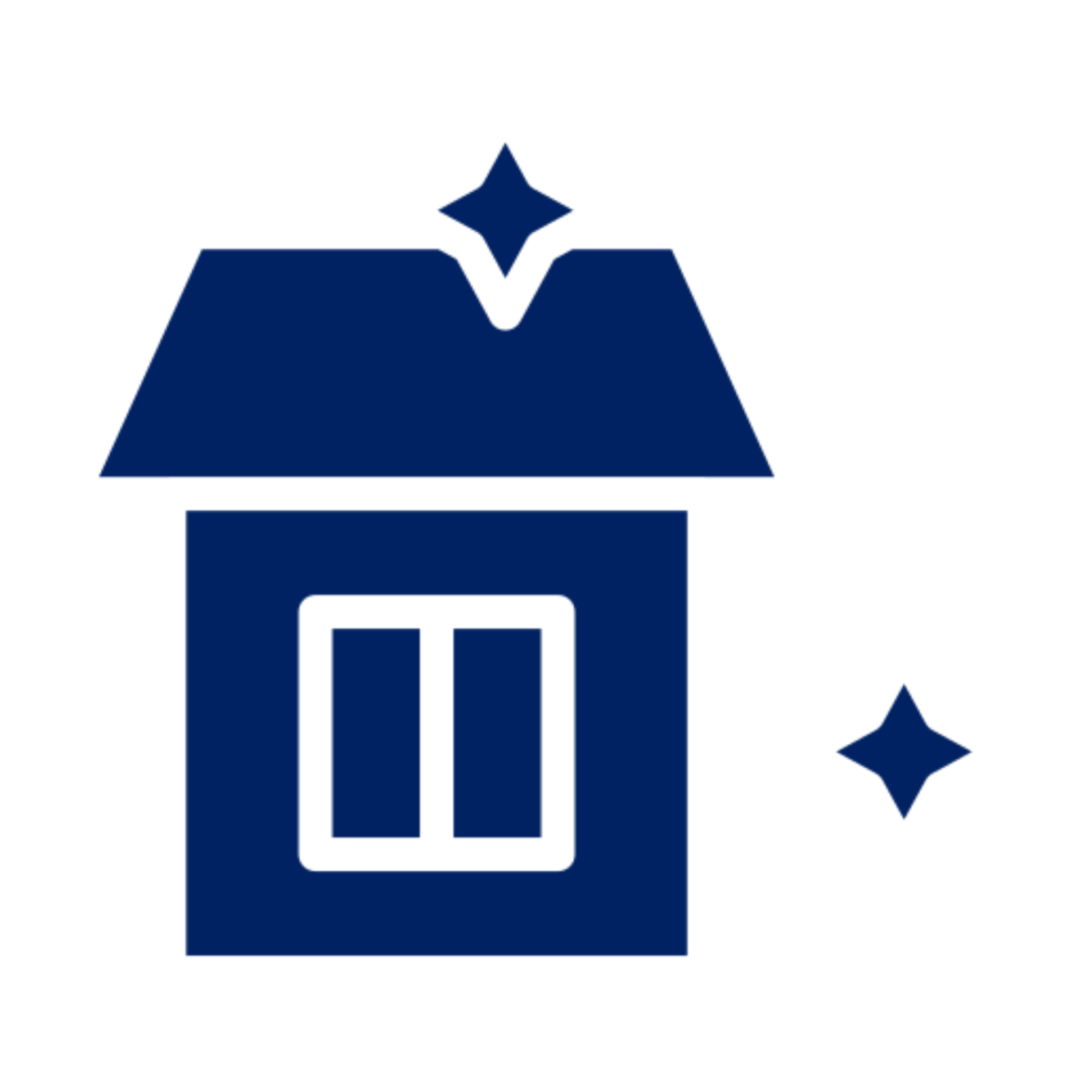 Blue house icon with stars
