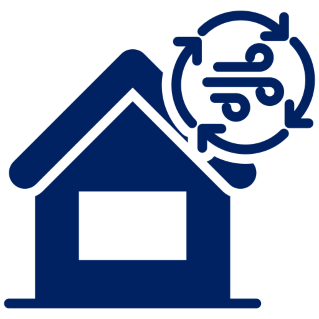 House icon with air circulation symbol