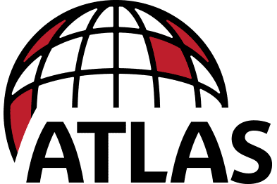 Red shapes on black background globe